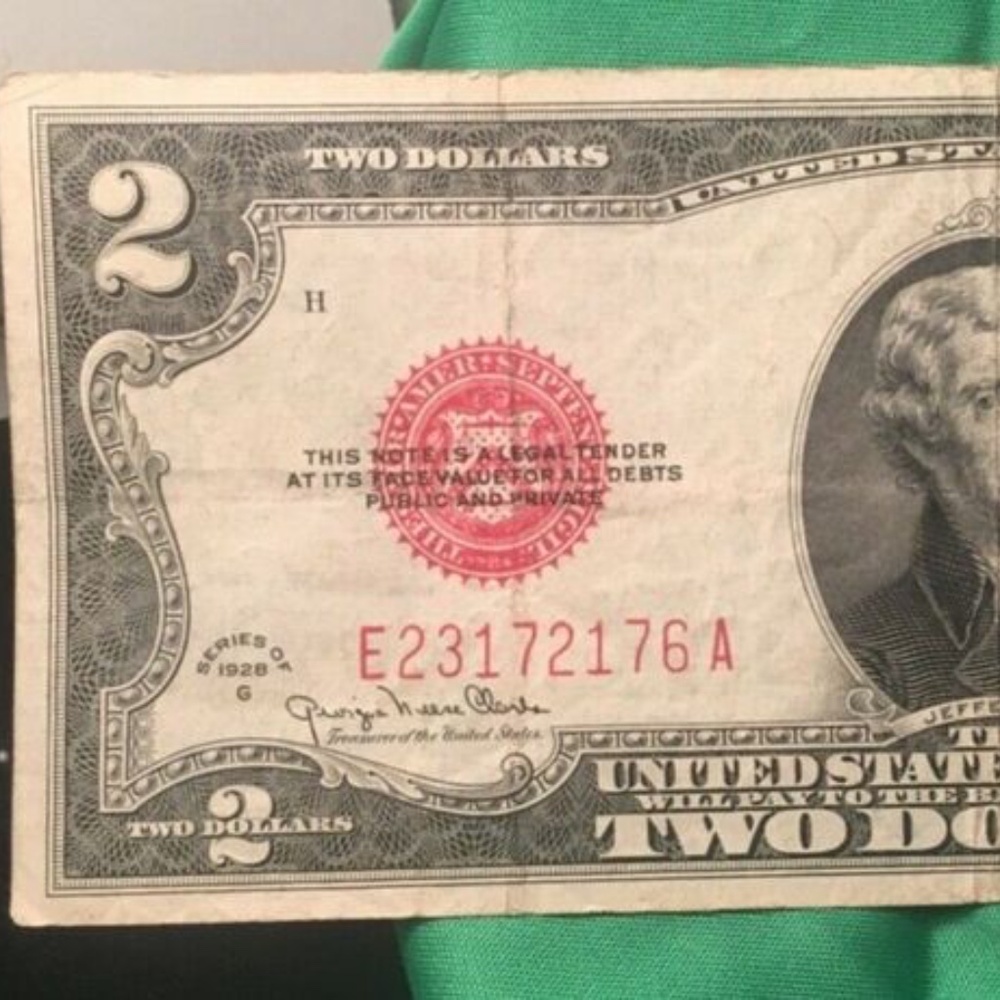 1928 Series G 2 Dollar Red Seal  #E23172176A  Circulated, Cr Note 203873186791